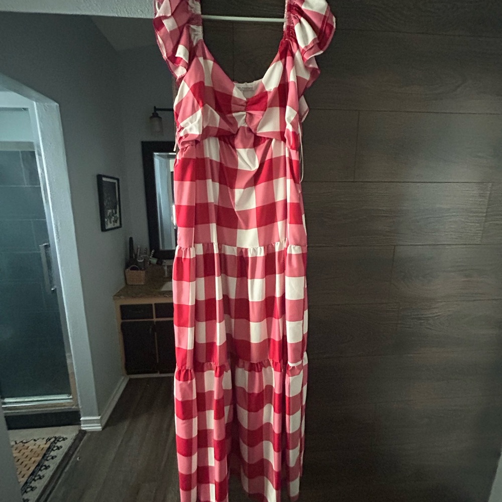 English Factory Red and White Checkered Maxi Dress